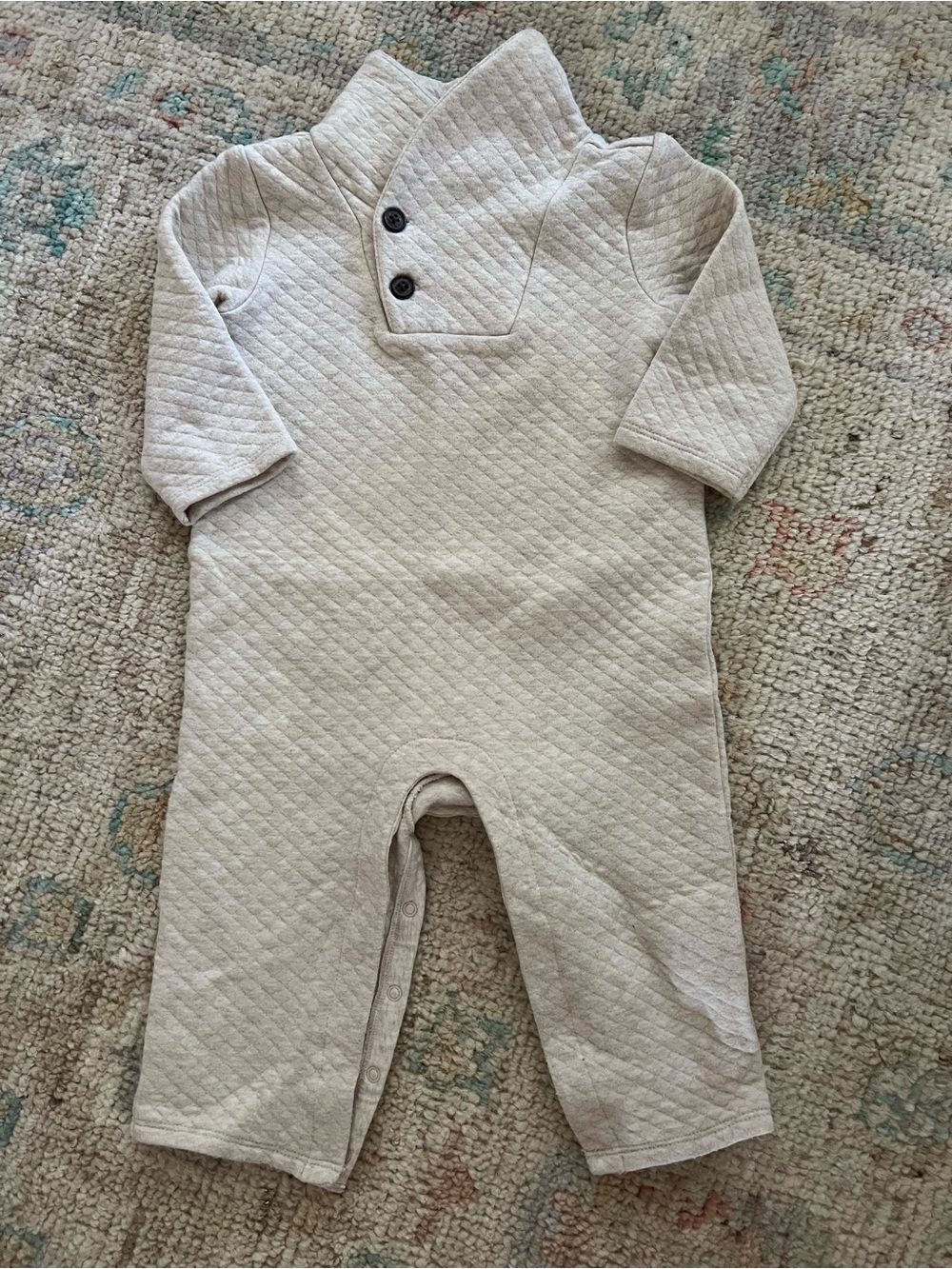 Janie and Jack Quilted One-Piece Romper | 12–18 Months | Oatmeal Shawl Collar